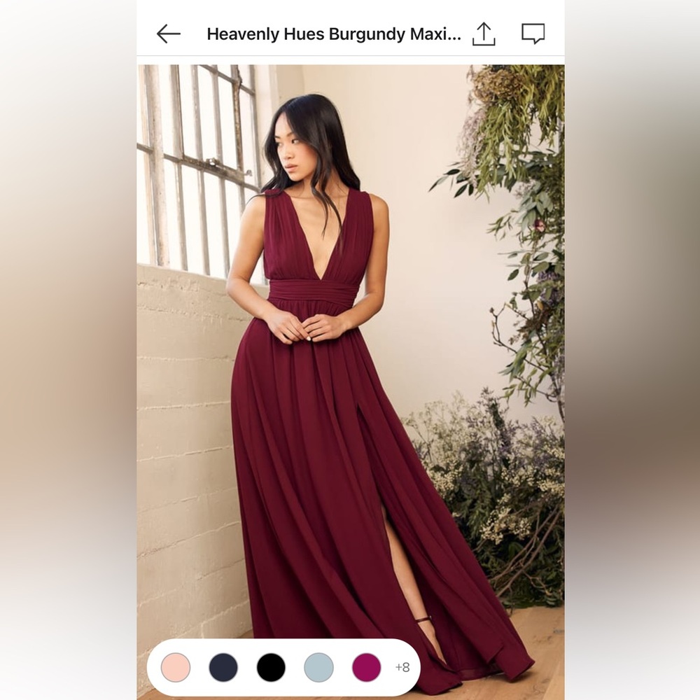 Lulus’s Heavenly Hues Burgundy Maxi Dress